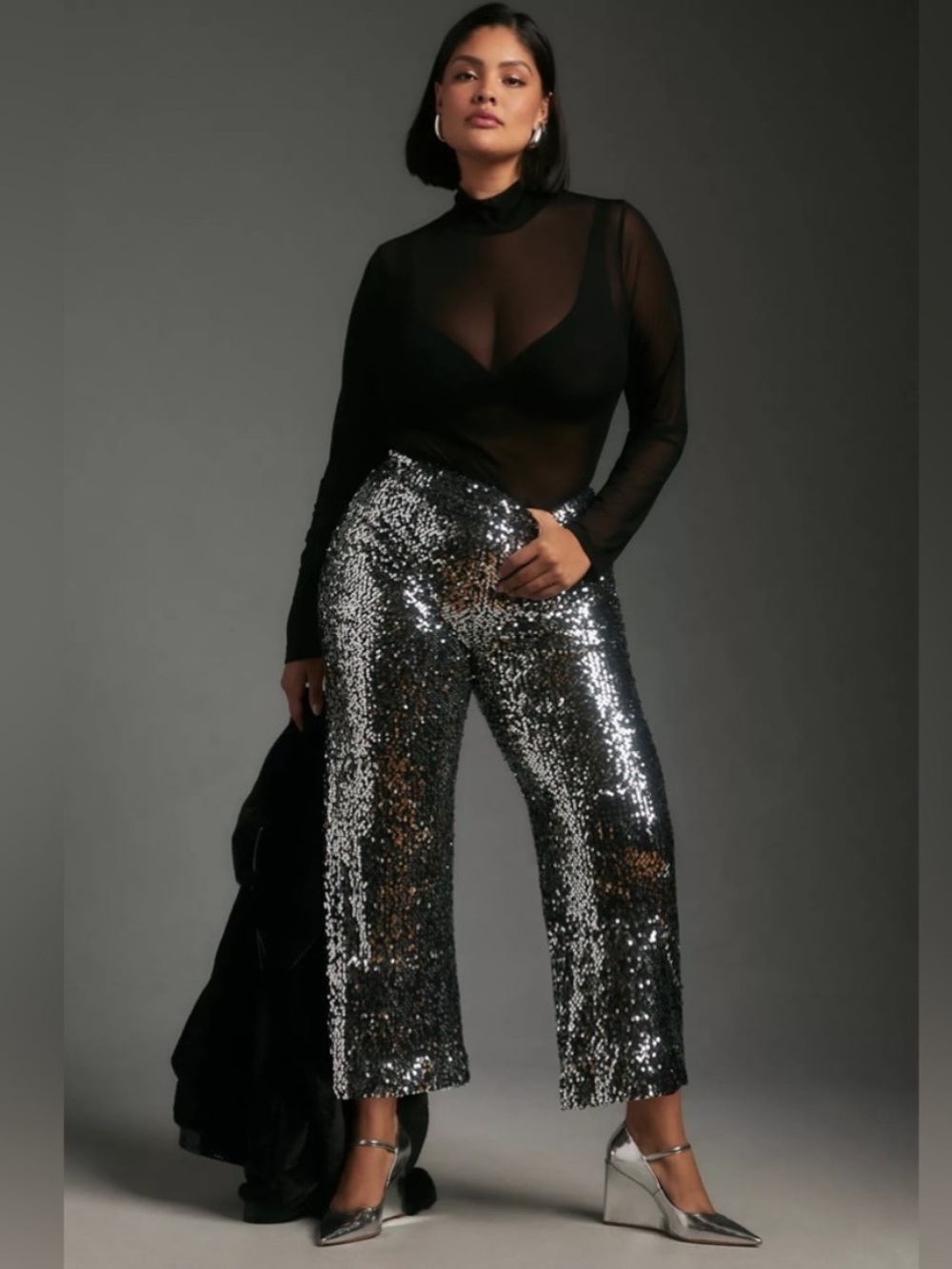 NWT Anthropologie Maeve Colette Sequin Cropped Wide Leg Pants Size 32